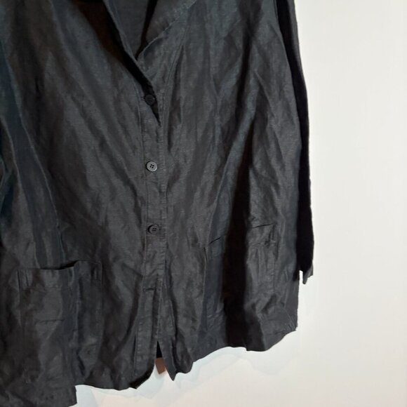 Eileen Fisher black linen blend oversized button down tunic top - Picture 2 of 5